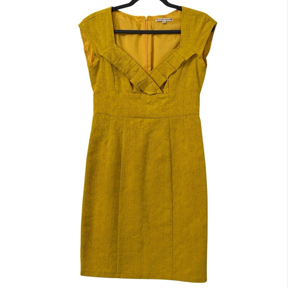 Nanette Lepore Dress Size 4 Yellow Sleeveless Knee Length Floral Jacquard Modest